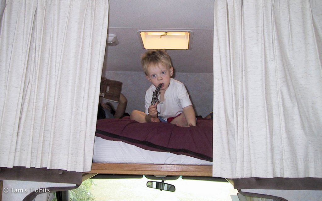 boy in top of RV